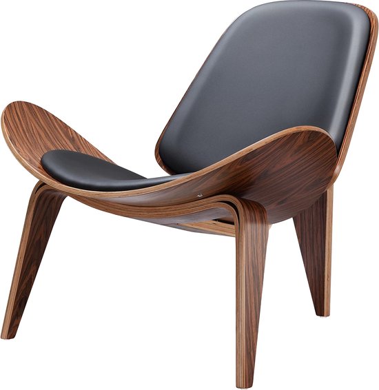 Polaza®️ Nordic Lounge Stoel - Loungestoel Voor Binnen - Fauteuil - Lederen Kussen - Designer Stoel - Stoelen - Leer & Walnoot Hout