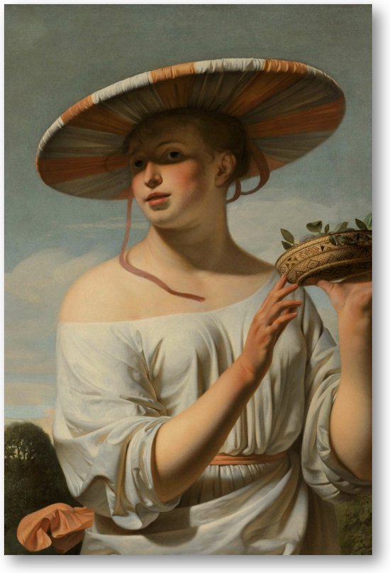 Meisje met een brede hoed - 60x90 Dibond voor Binnen én Buiten - Caesar Boëtius van Everdingen - Meesterwerken