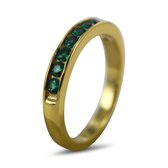 Silventi 9SIL-22100 Zilveren Ring met Zirkonia - Dames - 9 Zirkonia Steentjes - 3 mm - Groen - Maat 56 - 3,5 mm Breed - Zilver - Gold Plated(Verguld/Goud op Zilver)