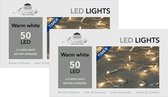 Set de 3 x lumières de Noël avec minuterie 50 lumières blanc chaud sur piles - Cordon lumineux transparent avec 50 LED