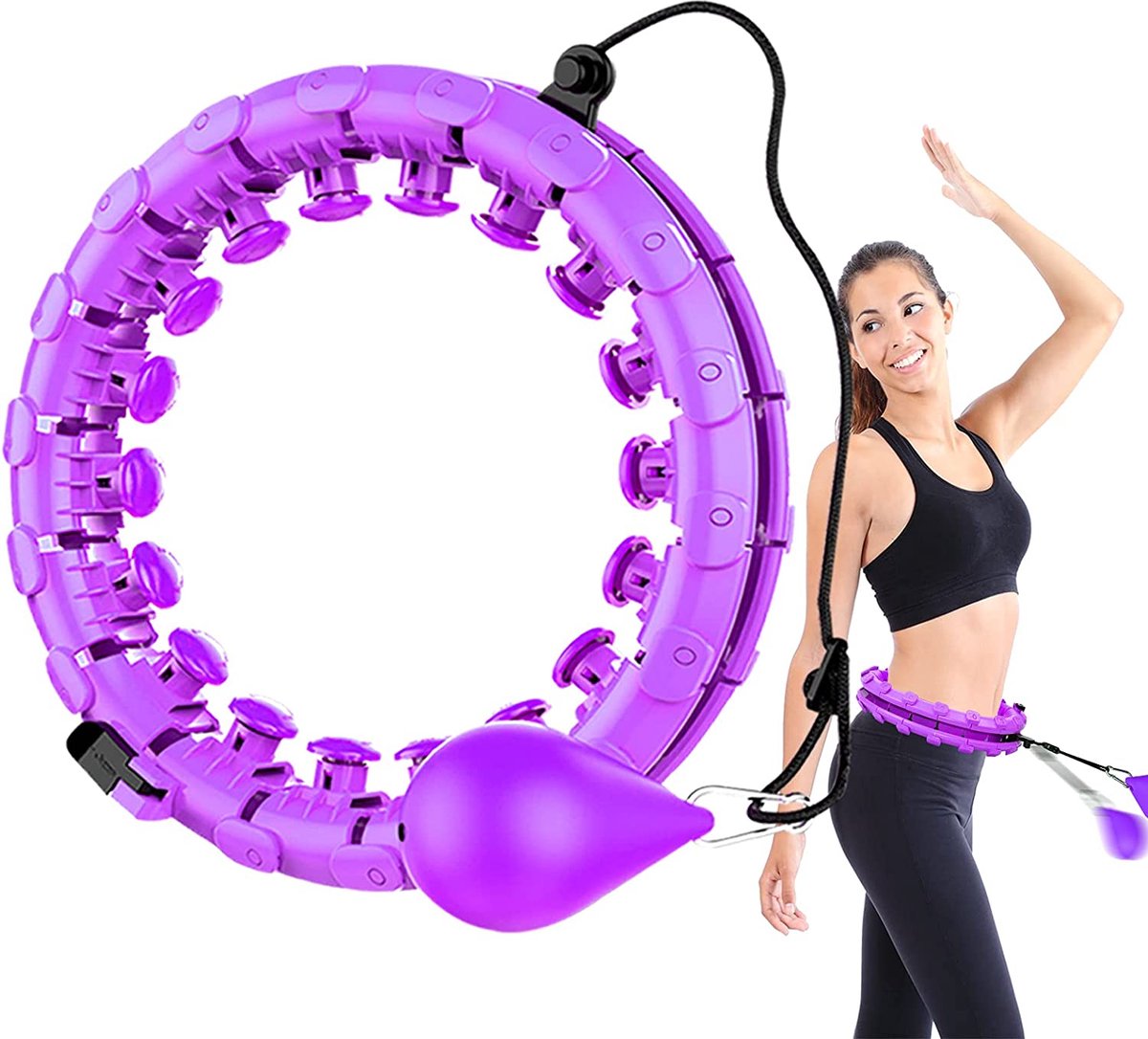 Verstelbare Fitness Hoelahoep met Gewicht - Hoelahoep voor Volwassenen en Kinderen - Fitness Hoelahoep - Hula Hoop Fitness - paars