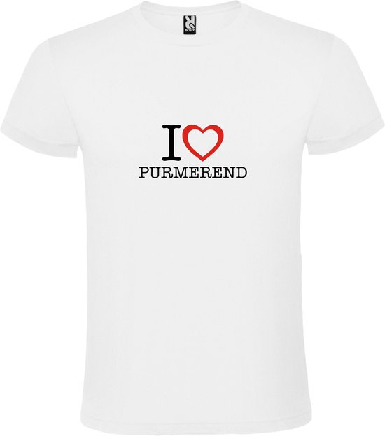 Wit T shirt met print van 'I love Purmerend' print Zwart / Rood size XL