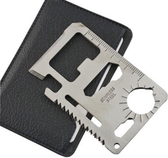 Creditcard survival gear - Multitool card - Zakmes tool - Outdoor kaart - Flesopener kit - RVS - 11 in 1!