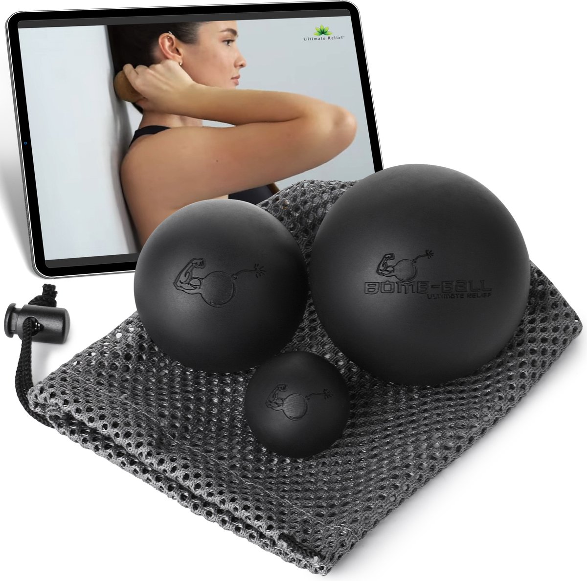 Ultimate Relief® - Bomb-Ball Black - Massage bal - Lacrosse bal - Massage roller voor Zelfmassage, Fascia training + Triggerpoint therapie