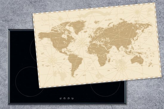 KitchenYeah® Inductie beschermer 91.2x52 cm - Wereldkaart - Vintage - Retro - Kookplaataccessoires - Afdekplaat voor kookplaat - Inductiebeschermer - Inductiemat - Inductieplaat mat