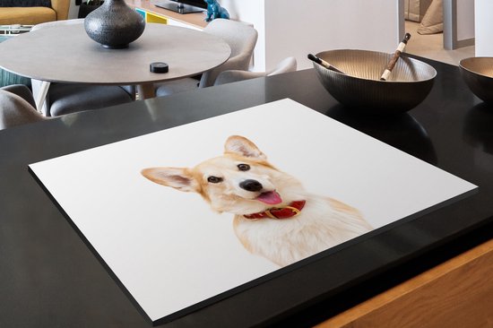 KitchenYeah® Inductie beschermer 81.6x52.7 cm - Corgi met halsband op witte achtergrond - Kookplaataccessoires - Afdekplaat voor kookplaat - Inductiebeschermer - Inductiemat - Inductieplaat mat