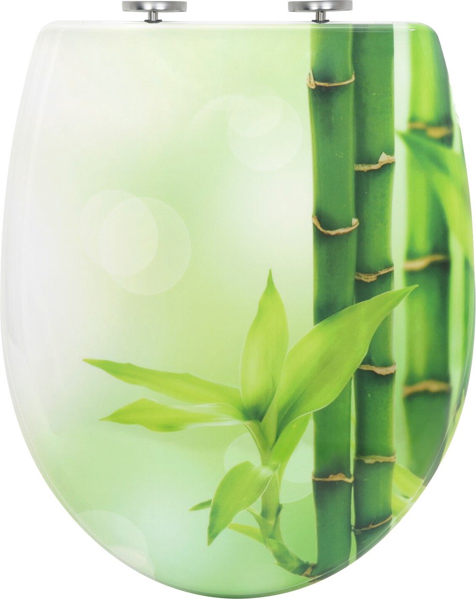 Kamyra® Antibacteriële Toiletbril met Softclose & Print - Toiletbrillen, WC Bril, Brillen, Toiletzitting - Groene Bamboe - 47.5x37 cm