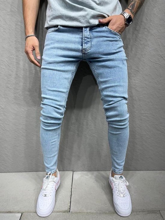 Mannen Stretchy Skinny Jeans Hole Slim Fit Denim Hoge Kwaliteit e Jeans - W30