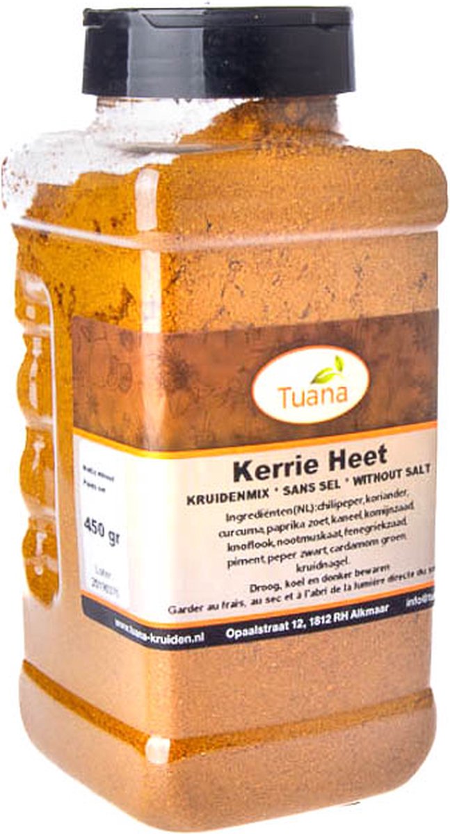 Goedkoopste Tuana Kruiden - Kerrie Heet - Strooibus 450 Gram - Kruiden Zonder Zout - GP0123