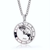 ICYBOY 18K Roestvrije Stalen Ketting Met Ronde Zodiac Sterrenbeeld Pendant [Ram] [60 cm] Silver Plating Stainless Steel Round Horoscope Pendant Necklace