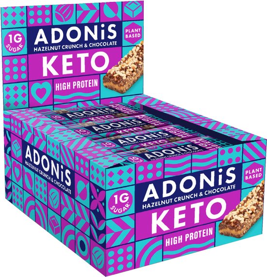 Adonis Keto Protein Bars - Crunchy Hazelnut Chocolate - Eiwitrepen - Keto - Vegan - 16 repen (720 gram)