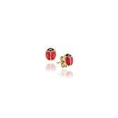 New Bling 9NBG-0507 Gouden Oorknopjes - Dames - Lieveheersbeestjes - Emaille - Rood - 5 x 4,5 mm - 14 karaat - Goud