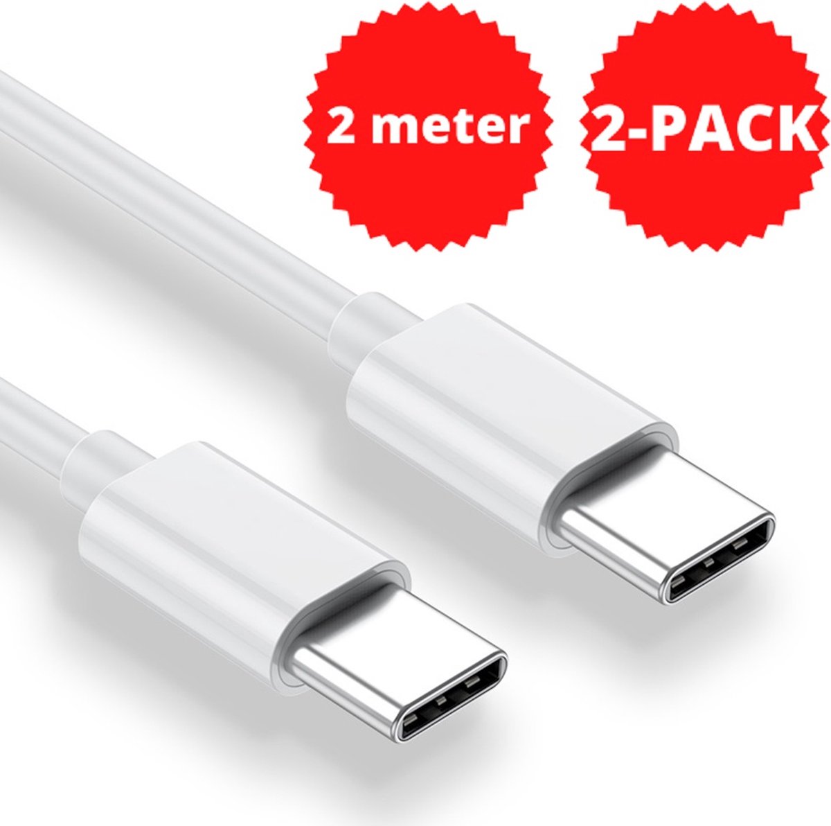 USB C kabel 2 Meter 85W 4A - USB C naar USB C - Geschikt voor Apple iPhone 15, Macbook, iPad Pro/Air, Samsung Galaxy/Note - Extra stevig - 2-PACK
