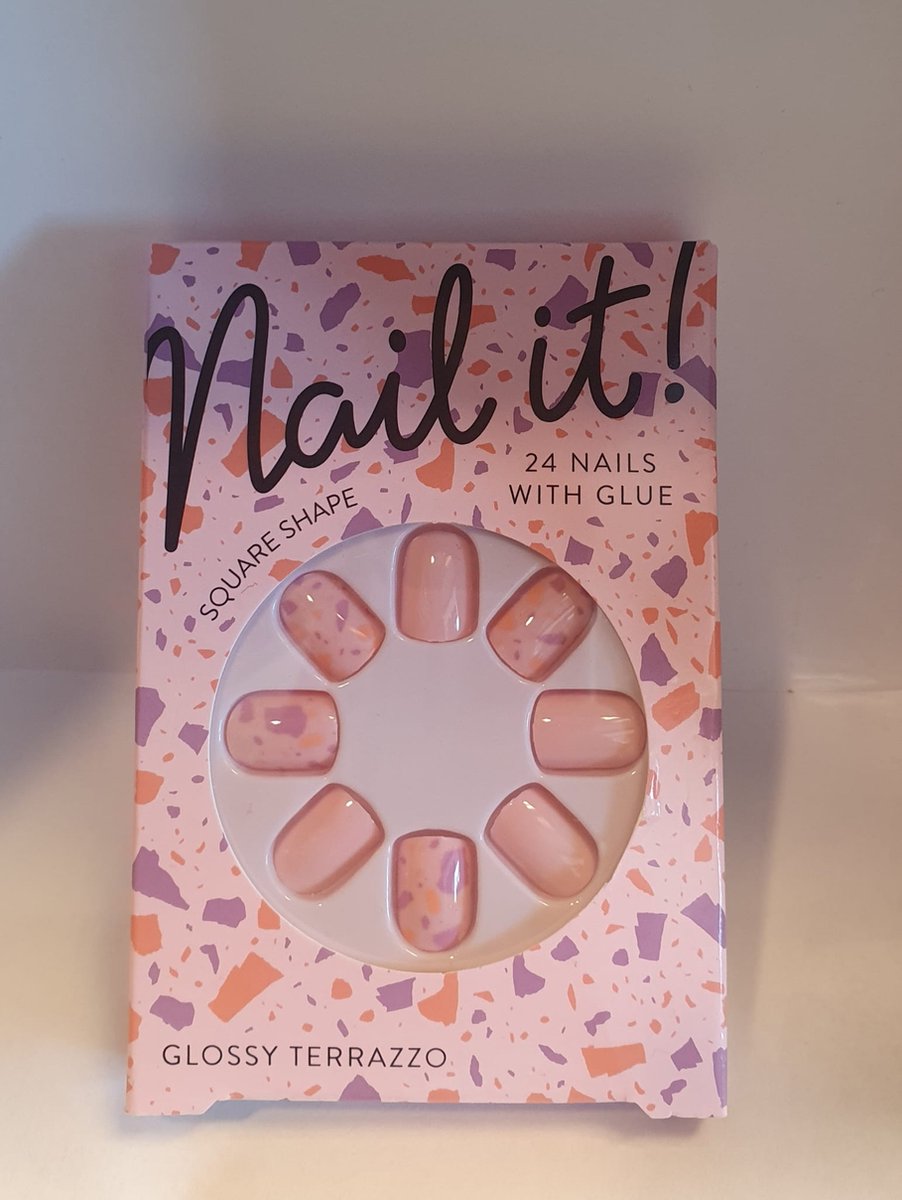 Nail It 24 Nails with Glue Square Shape Glossy Terrazzo