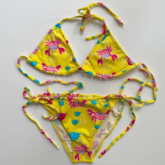 Triangel bikini set met print en verstelbare bandjes voor meisjes - Geel - Maat 140/146