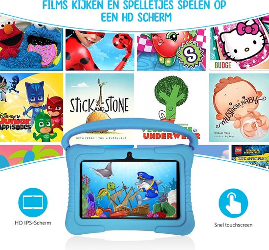 Kindertablet - tablet voor kinderen - kinder tablet -  control app - kids - beschermhoes - blauw - ZINLY
