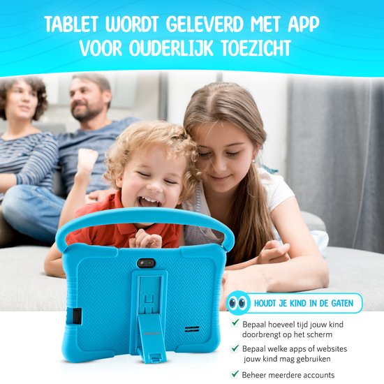 Kindertablet - tablet voor kinderen - kinder tablet -  control app - kids - beschermhoes - blauw - ZINLY