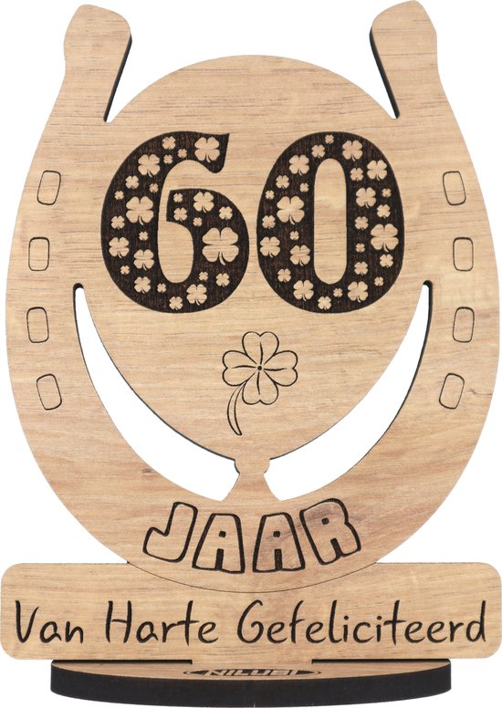 60 jaar - houten verjaardagskaart - wenskaart om iemand te feliciteren - kaart 60ste verjaardag - 12.5 x 17.5 cm