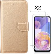 Samsung A23 4/5G hoesje bookcase Goud - Samsung Galaxy A23 4/5G bookcase portemonnee hoesje - Samsung A23 screenprotector / 2X Beschermglas