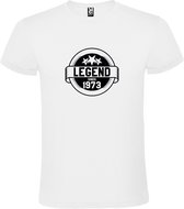 Wit T shirt met print van " Legend sinds 1973 " print Zwart size L