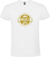 Wit T shirt met print van " Legend sinds 1973 " print Goud size L
