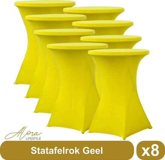 Statafelrok geel 80 cm - per 8 - partytafel - Alora tafelrok voor statafel - Statafelhoes - Bruiloft - Cocktailparty - Stretch Rok - Set van 8