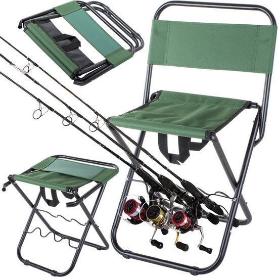Chaise de pêche pliable - Avec 3 porte-cannes Chaise de pêche - Tabouret de  pêche -... | bol.com