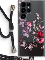Case Company® - Hoesje met koord geschikt voor Samsung Galaxy S22 Ultra hoesje met Koord - Mooie bloemen - Telefoonhoesje met Zwart Koord - Bescherming aan alle Kanten en Over de Schermrand