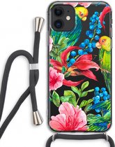 Case Company® - Hoesje met koord geschikt voor iPhone 11 hoesje met Koord - Papegaaien - Telefoonhoesje met Zwart Koord - Extra Bescherming aan alle Kanten en Over de Schermrand
