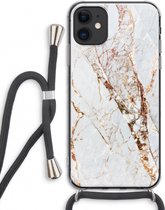Case Company® - iPhone 11 hoesje met Koord - Goud marmer - Telefoonhoesje met Zwart Koord - Extra Bescherming aan alle Kanten en Over de Schermrand