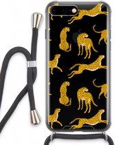 Case Company® - Hoesje met koord geschikt voor iPhone 8 Plus hoesje met Koord - Luipaard - Telefoonhoesje met Zwart Koord - Extra Bescherming aan alle Kanten en Over de Schermrand