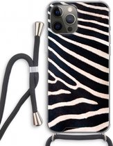 Case Company® - Hoesje met koord geschikt voor iPhone 12 Pro hoesje met Koord - Zebra - Telefoonhoesje met Zwart Koord - Extra Bescherming aan alle Kanten en Over de Schermrand