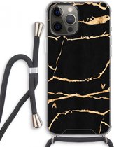 Case Company® - Hoesje met koord geschikt voor iPhone 12 Pro Max hoesje met Koord - Gouden marmer - Telefoonhoesje met Zwart Koord - Extra Bescherming aan alle Kanten en Over de Schermrand