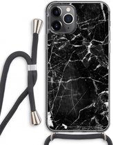 Case Company® - iPhone 11 Pro Max hoesje met Koord - Zwart Marmer - Telefoonhoesje met Zwart Koord - Extra Bescherming aan alle Kanten en Over de Schermrand