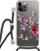 Case Company® - Hoesje met koord geschikt voor iPhone 12 Pro hoesje met Koord - Mooie bloemen - Telefoonhoesje met Zwart Koord - Extra Bescherming aan alle Kanten en Over de Schermrand