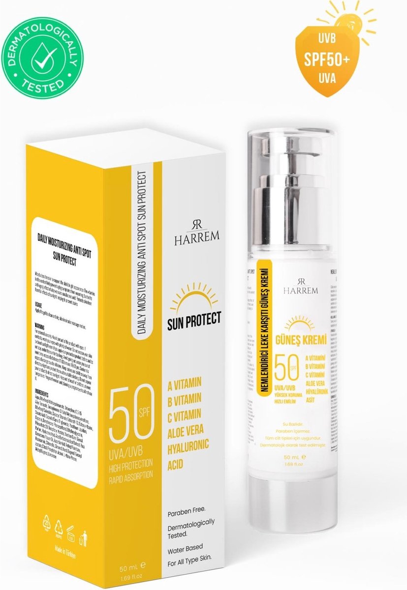 Goedkoopste Harrem | Zonnecréme 50spf | Daily Moisturizing Anti Spot Sun Protect zonnecréme met Vitamine A/B en C, Aloe Vera en Hyaluronic Acid