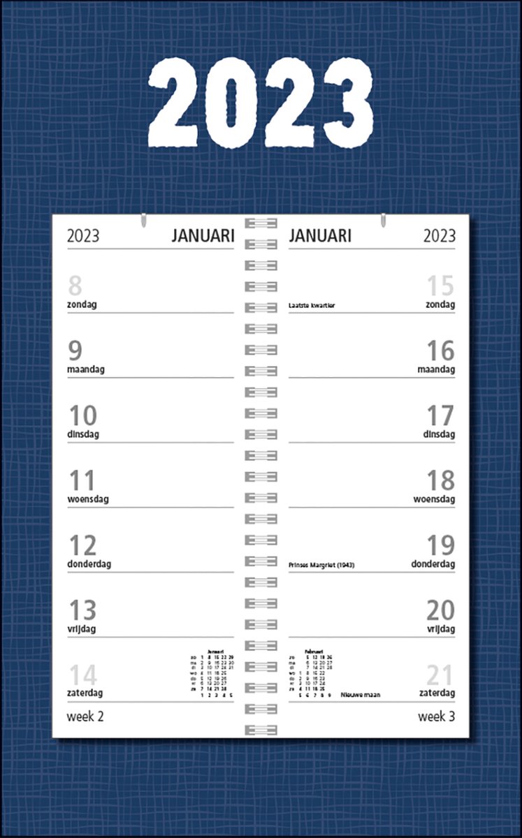 MGPcards - Omleg-weekkalender 2023 - Week begint op Zondag - Blauw