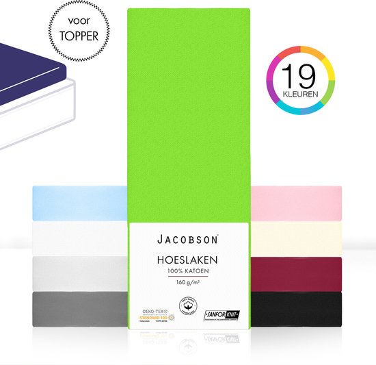 Jacobson - Hoeslaken Topper – 100% Jersey Katoen – 200x200 cm – Groen