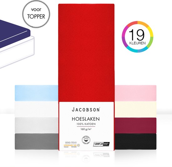 Jacobson - Hoeslaken Topper – 100% Jersey Katoen – 200x200 cm – Rood