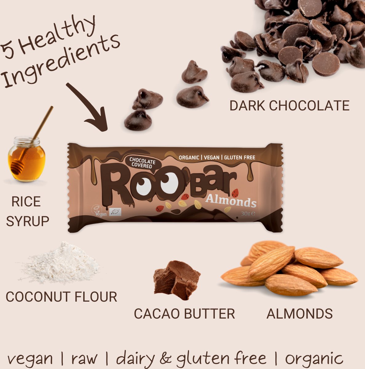 Roo'Bar | Chocolate Covered | Almond Bar | Box 16 stuks