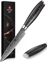 Couteau à légumes Damas 5 "(67 couches) | Xinzuo B20 | Luxe et professionnel | Acier Damas tranchant comme un rasoir | Couteau de bureau de 24,5 cm avec une lame de 12,5 cm | avec manche en bois Pakka