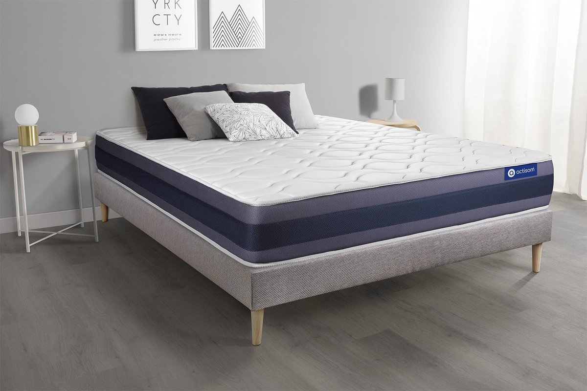 Complete boxspring met matras tweepersoons- Actisom Actimemo morpho grijs - Traagschuim - 160 x 195 cm