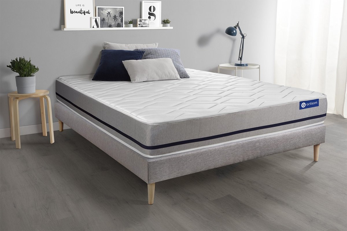 Complete boxspring met matras tweepersoons- Actisom Actimemo soft grijs - Traagschuim - 140 x 220 cm