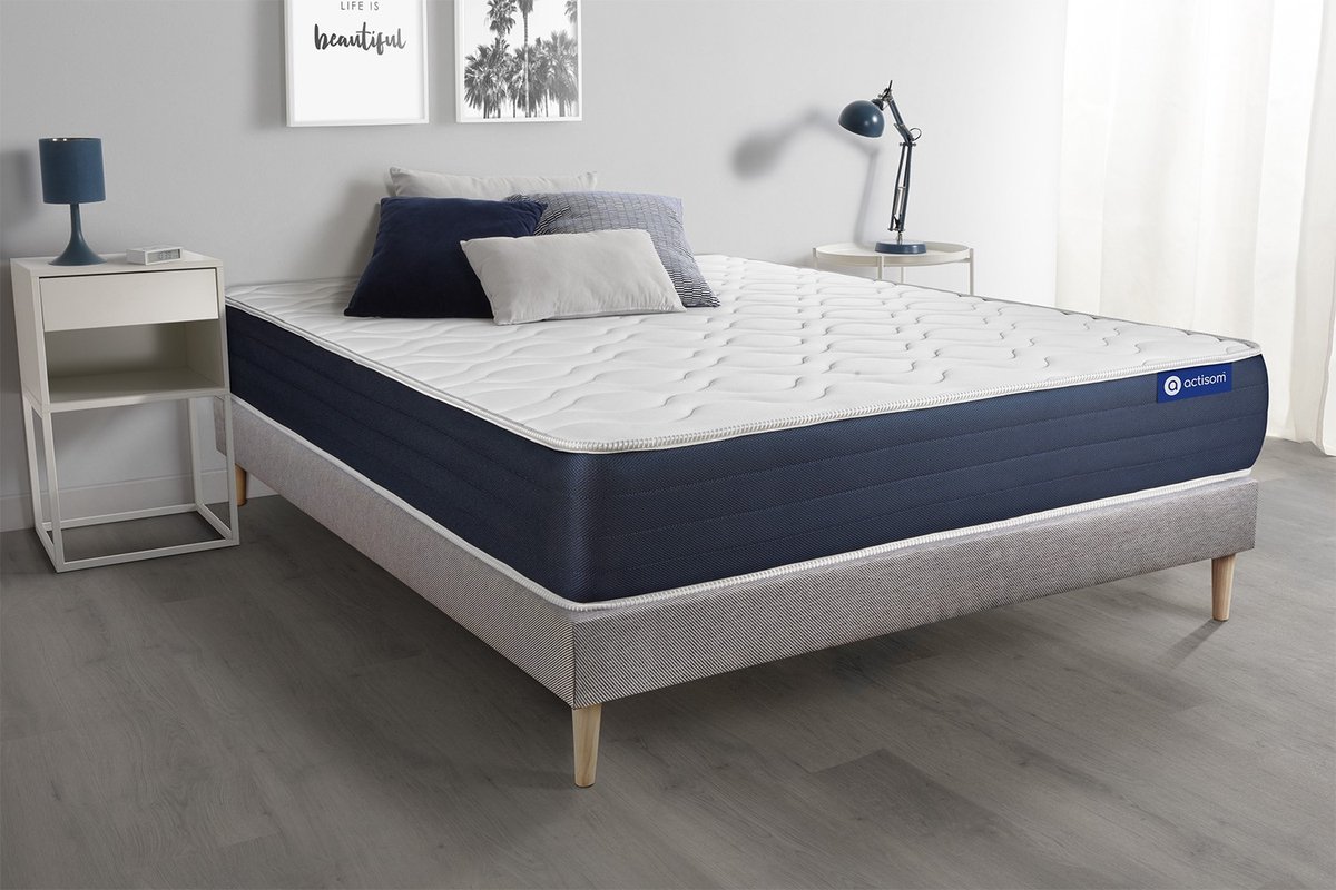 Complete boxspring met matras tweepersoons- Actisom Actilatex sleep grijs - Latex en traagschuim - 160 x 195 cm