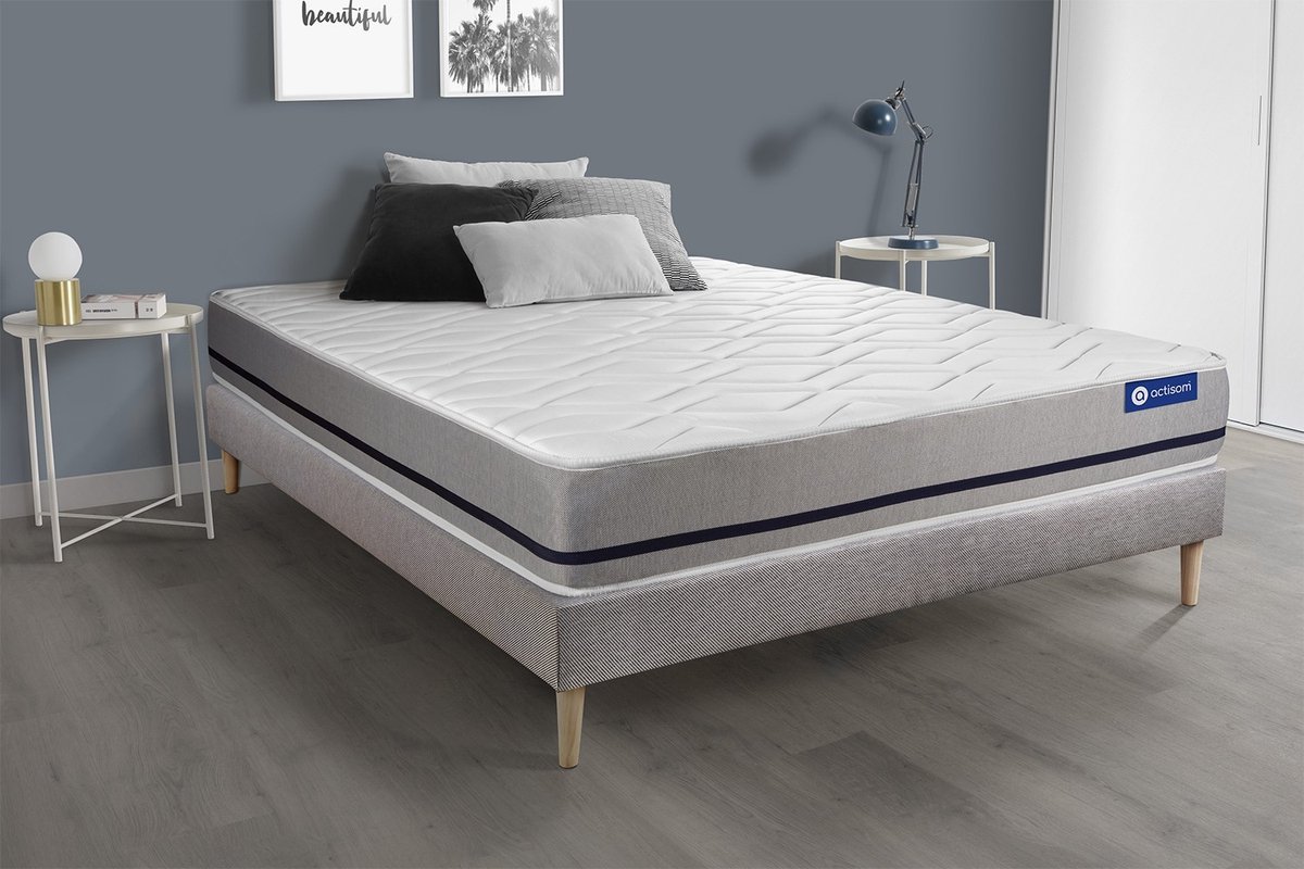 Complete boxspring met matras tweepersoons- Actisom Actiflex soft grijs - Pocketveren - 140 x 220 cm