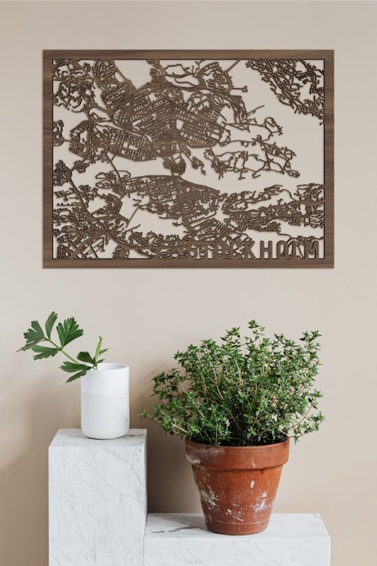 Plan de ville en bois Stockholm Noyer 30x40cm Décoration murale pour les City Shapes murale