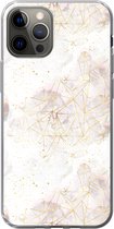 Geschikt voor iPhone 12 Pro hoesje - Marmer print - Geometrie - Goud - Siliconen Telefoonhoesje