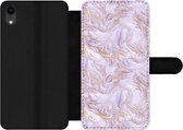 Bookcase iPhone XR telefoonhoesje - Abstract - Marmer - Goud - Paars - Patroon - Met vakjes - Wallet case met magneetsluiting