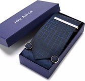 Stropdas Donkerblauw met print hoogwaardige set incl. manchetknopen, pochetje en dasspeld ST-009 Mannen geschenkverpak - Kerst - Kerstcadeau - Actie - Korting - Aanbieding