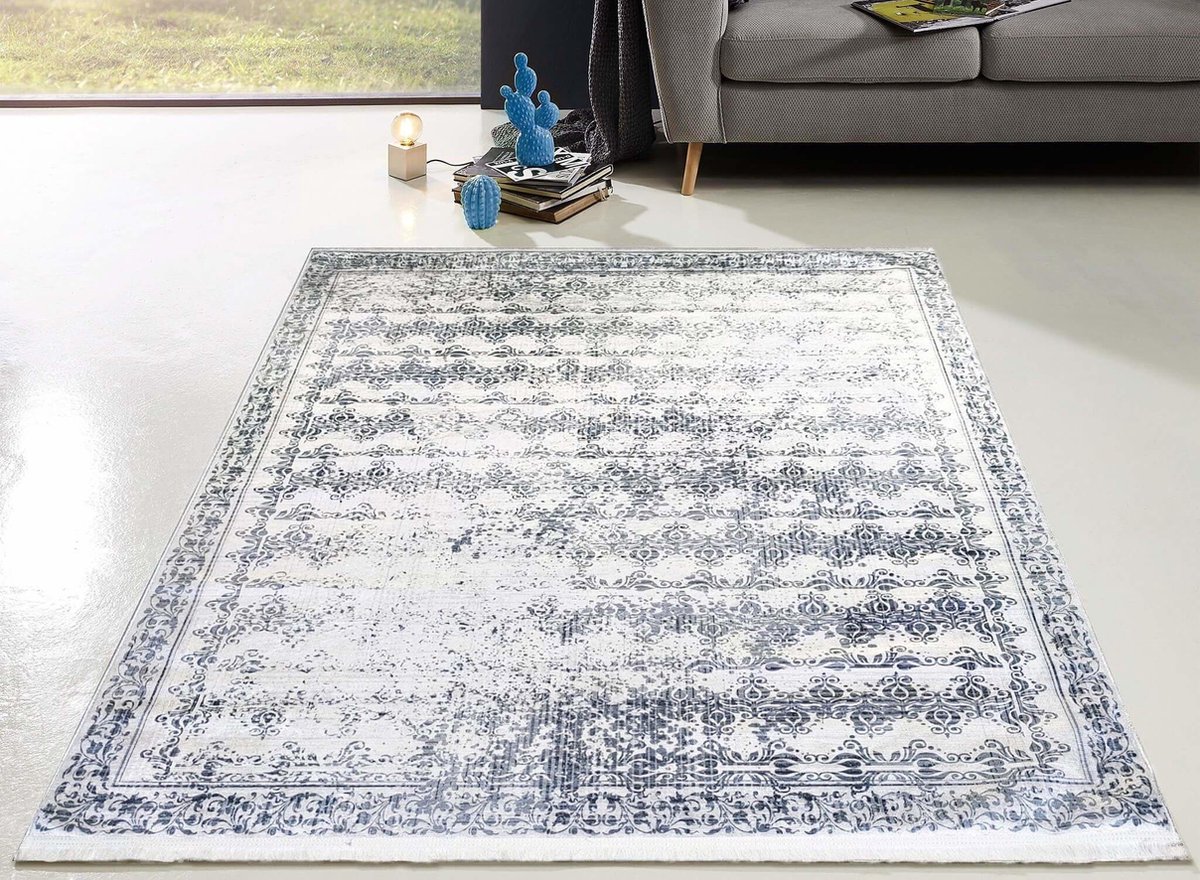 flycarpets Hana Wasbaar Vintage Vloerkleed - Grijs - Laagpolig Tapijt Woonkamer - 160x230 cm